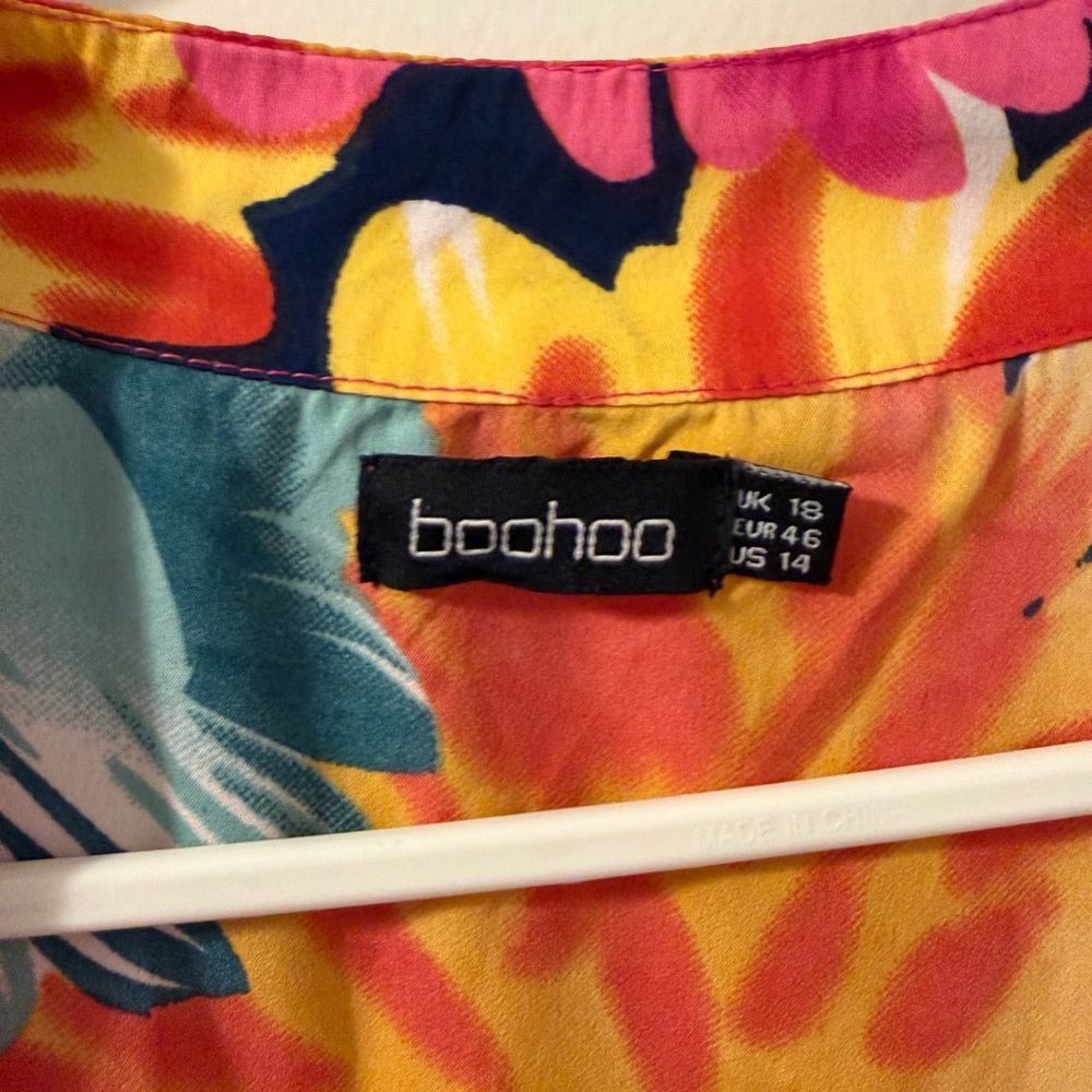 Boohoo pink, yellow Floral Maxi lightweight Kimono Bell Sleeves in women’s Sz 14 - Picture 3 of 6